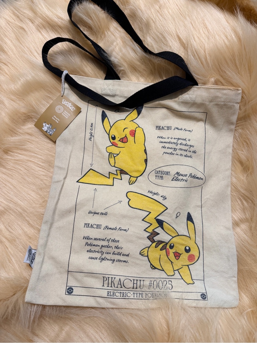 Pokemon Beige Canvas Pikachu Graphic Tote with Black Straps - Picture 3 of 10
